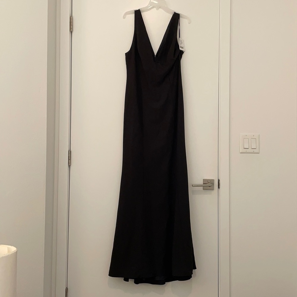 NWT Amsale Reyna Long Black Crepe Dress